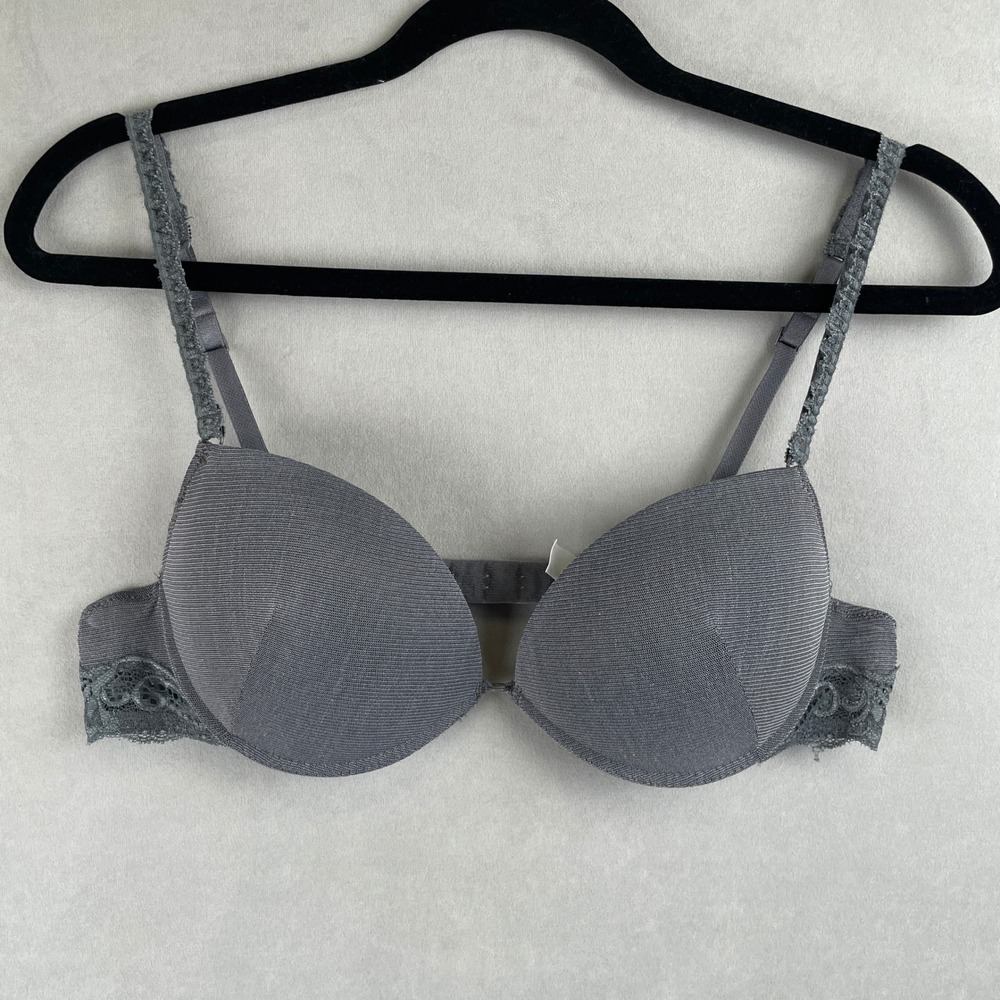 Intimissimi Charcoal Grey Lace Trim Padded Push Up Underwire Bra Italian Dainty